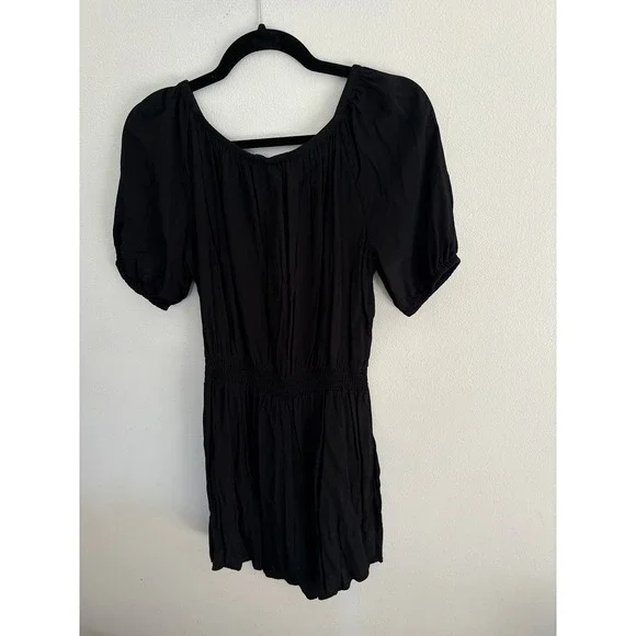 Loft Petites Black Short Sleeve Smocked Waist Romper Size SP Womens - Picture 6 of 6